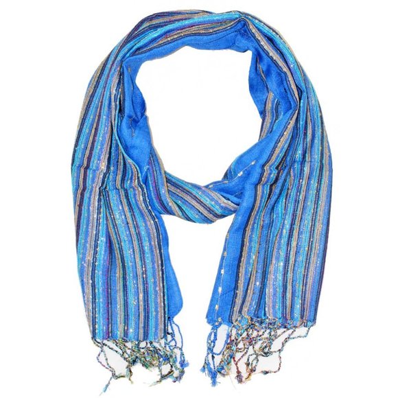 Cotton Lurex Shimmering Stripes Scarf - Picture 6 of 6